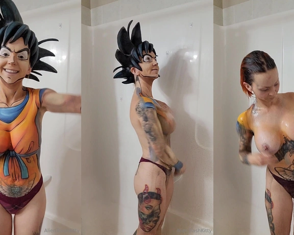 Alien Trash Kitty aka alientrashkitty - 08-05-2024 OnlyFans Video - Goku Bodypaint wash off  This paint took me 6 hours to complete but it