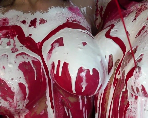 ImMeganLive aka immeganlive - 02-14-2020 OnlyFans Video - My boobs with Rainbowsluts in closeup and slow_mo full of red and white paint rainbowslut